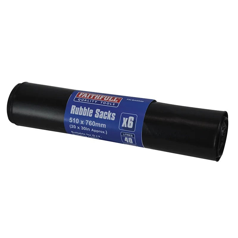 Faithfull Black Rubble Sacks (Roll 6) - FAIBAGRS6