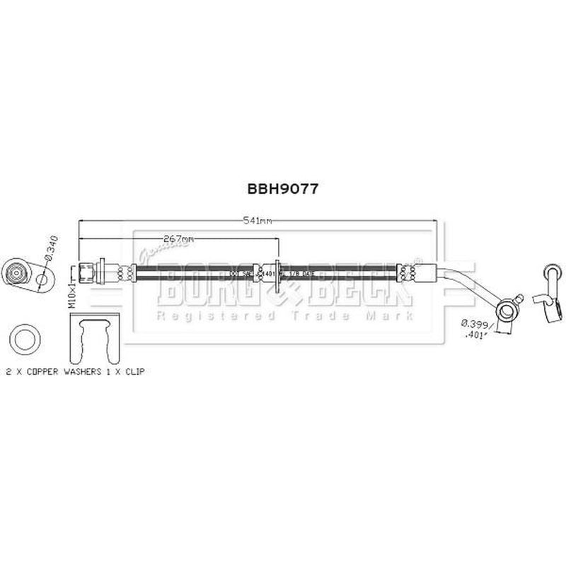 Borg & Beck Brake Hydraulic Hose Line Rear Left BBH9077