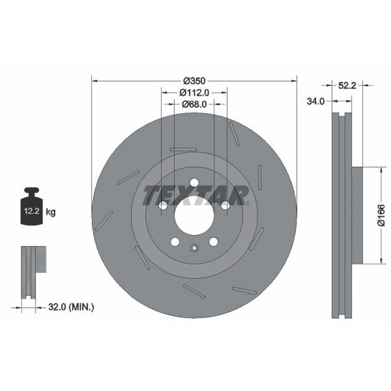Textar 2 x Slotted Front Brake Discs 92319005