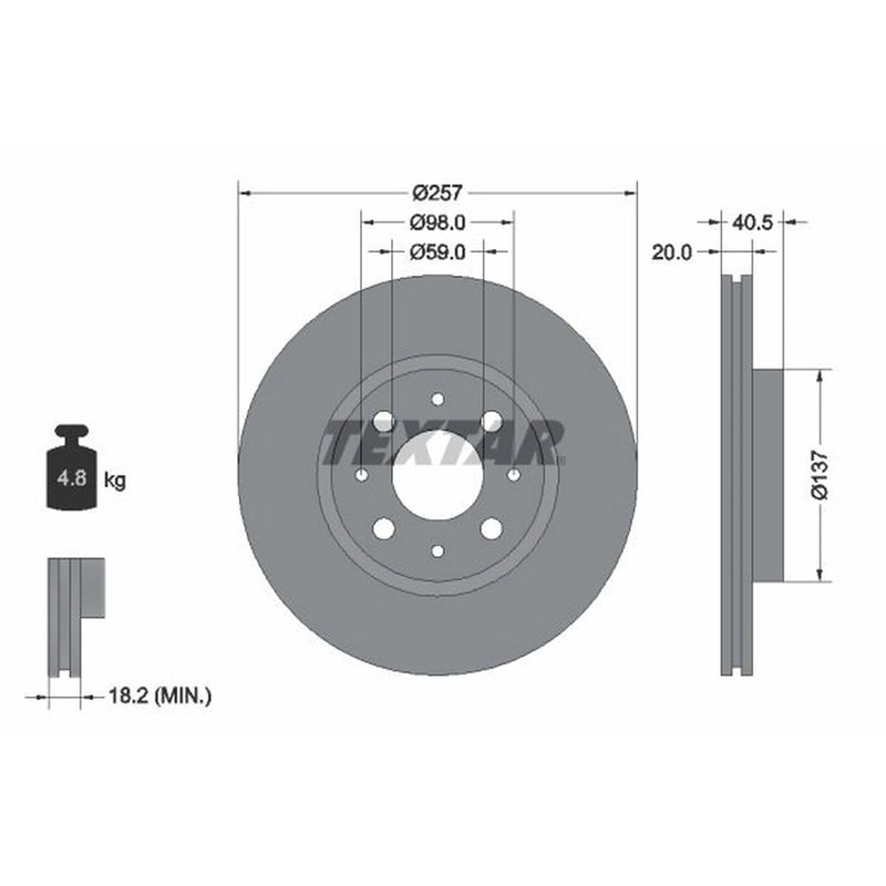 Textar 2 x Vented Front Brake Discs 92068503