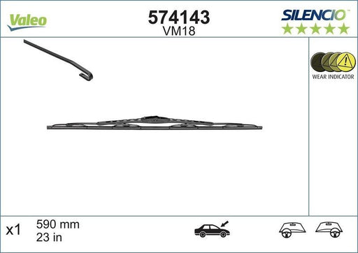 VALEO 574143 Wiper Blade Passenger Side 590mm Length Fits BMW 5 Series 7 Series Valeo - Town Parts