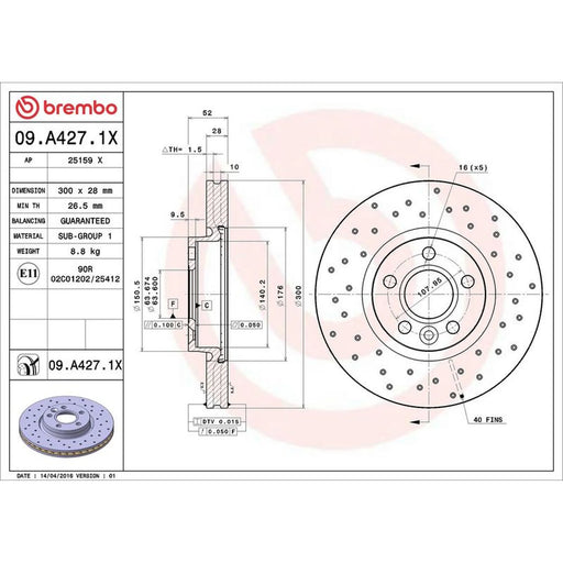 Brembo Xtra 2 x Perforated/Vented Front Brake Discs 09.A427.1X