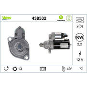 Valeo Starter Motor 12V 2.2kW 13 Teeth 438532