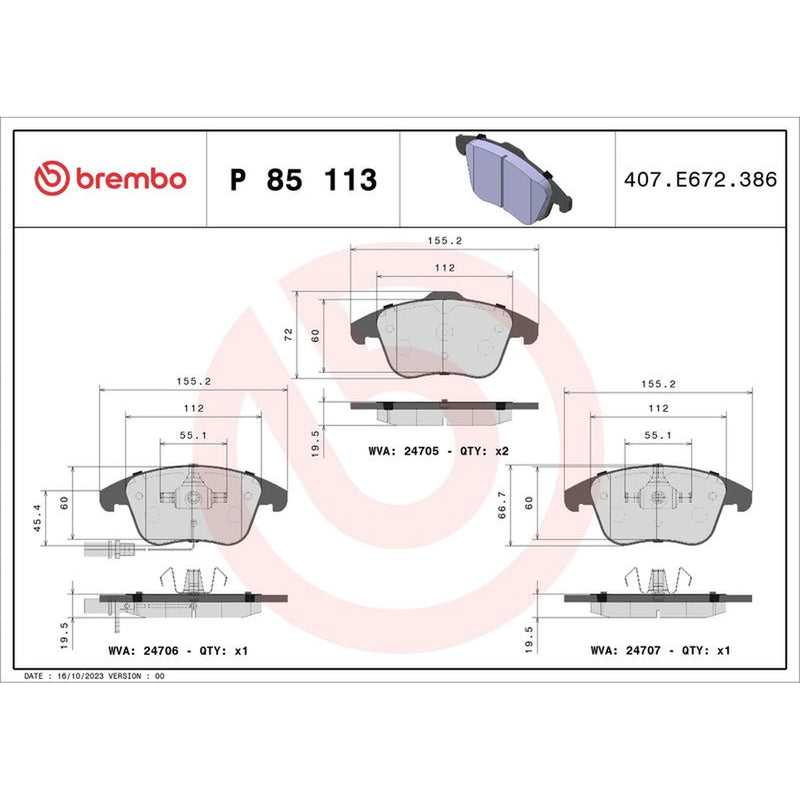 Brembo 4 x Front Brake Pad Set P85113X