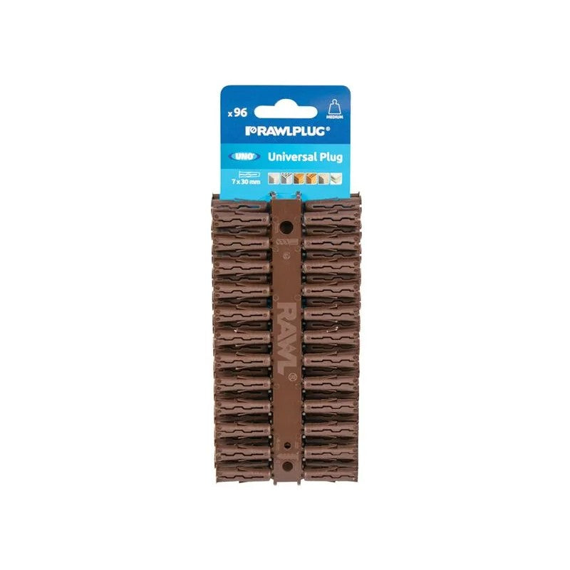 Rawlplug Brown UNO® Plugs 7 x 30mm (Card 96) - R-U1-BRN-96-C
