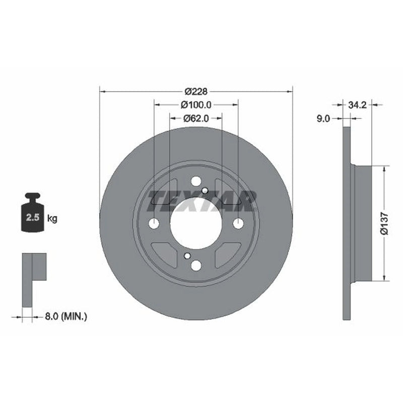 Textar 2 x Solid Rear Brake Discs 92303603