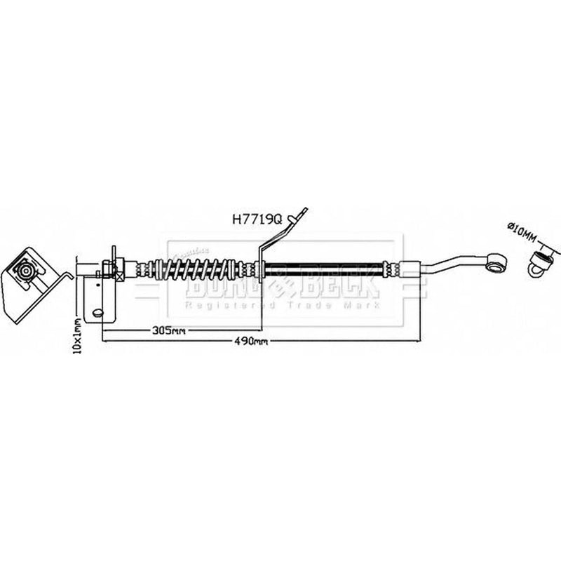 Borg & Beck Brake Hydraulic Hose Line Front Left BBH8576