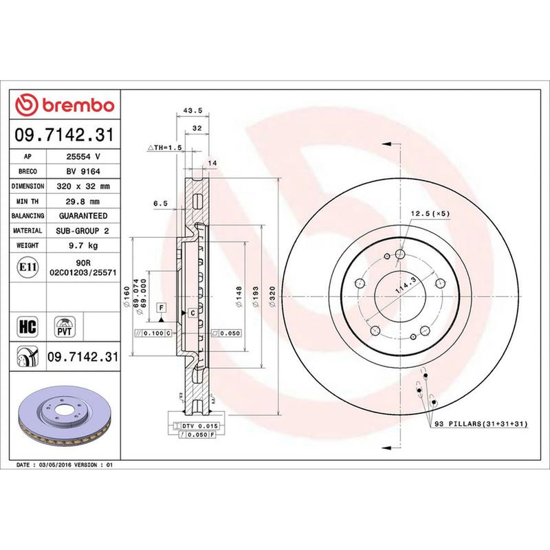 Brembo 2 x Internally Vented Front Brake Discs 09.7142.31