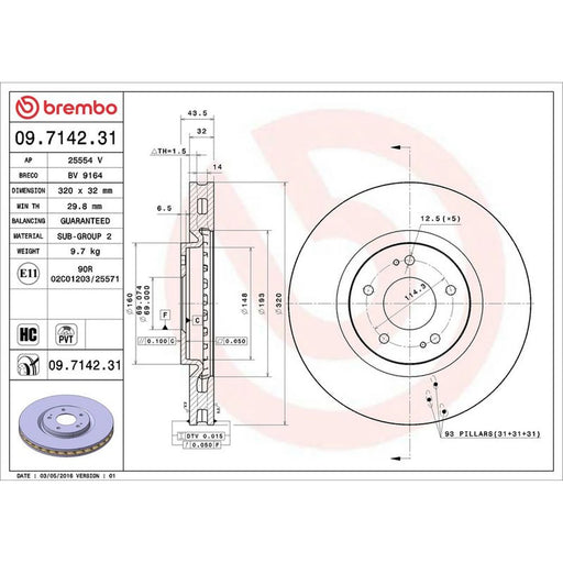 Brembo 2 x Internally Vented Front Brake Discs 09.7142.31