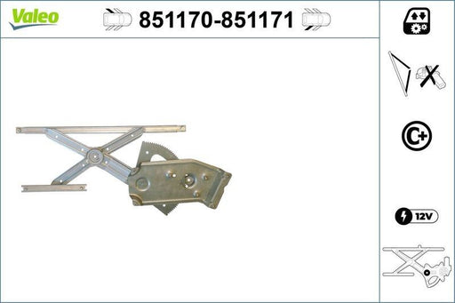 VALEO 851170 Window Regulator Rear Left Fits Renault Grand Scenic Scenic Valeo - Town Parts
