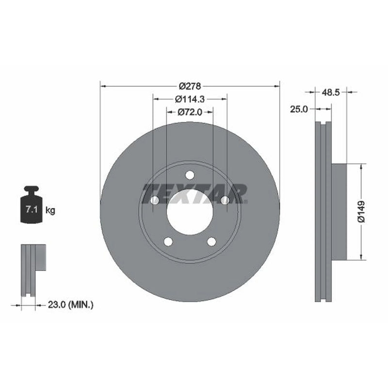 Textar 2 x Vented Front Brake Discs 92130303
