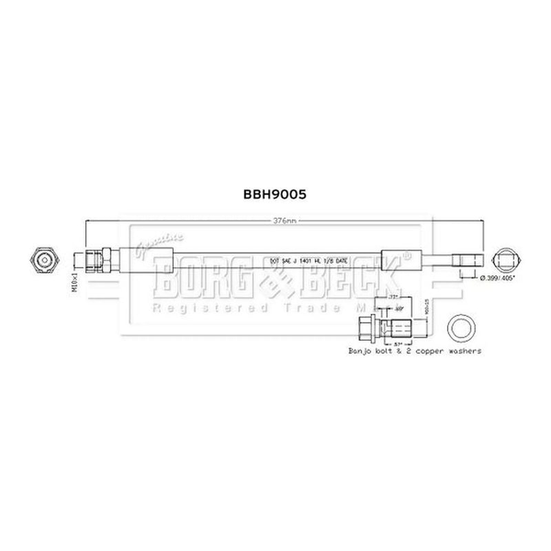 Borg & Beck Brake Hydraulic Hose Line Rear Left BBH9005