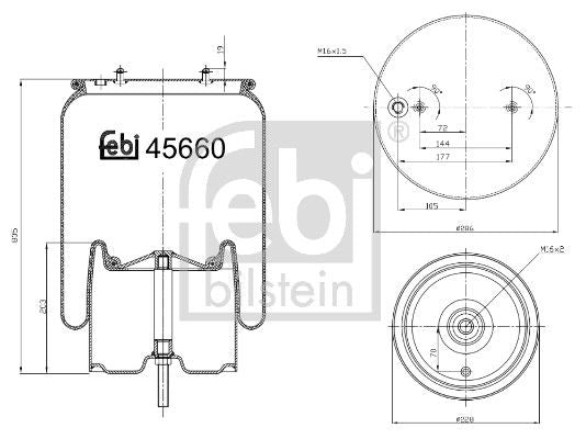 Febi Air Suspension Bellow 228mm non-steered leading axle