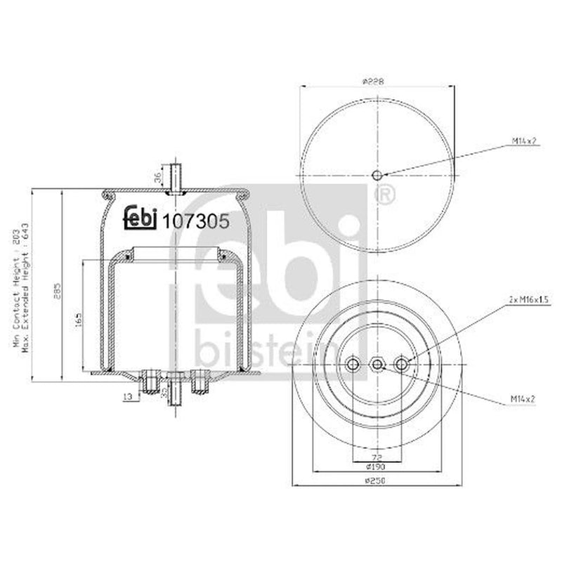 Febi Air Suspension Bellow 250mm 107305