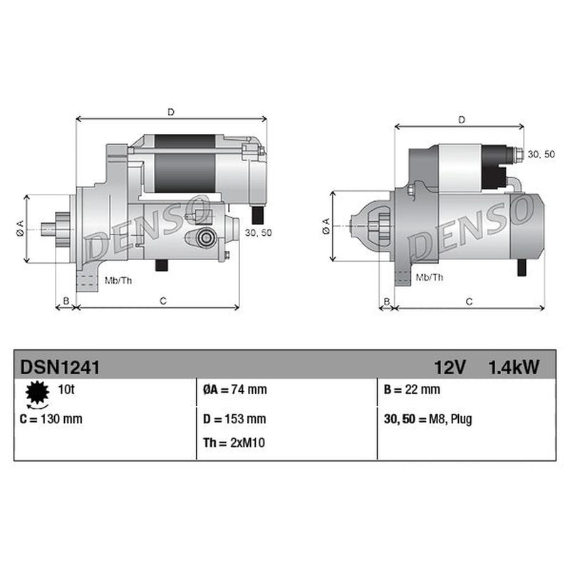 Denso Starter Motor 12V 1.4kW 10 Teeth DSN1241