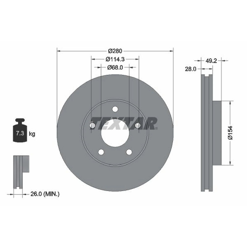 Textar 2 x Vented Front Brake Discs 92109403