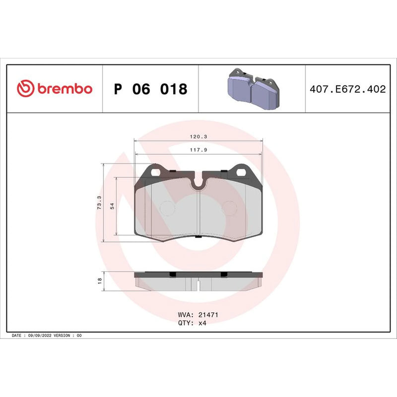 Brembo 4 x Front Brake Pad Set P06018