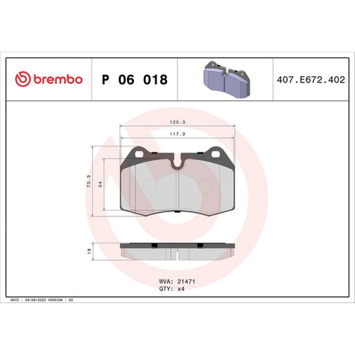 Brembo 4 x Front Brake Pad Set P06018