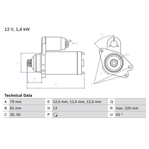 Bosch Starter Motor 12V 1.4kW 13 Teeth 0 986 026 140 OE 02M911024R 02M911024RX