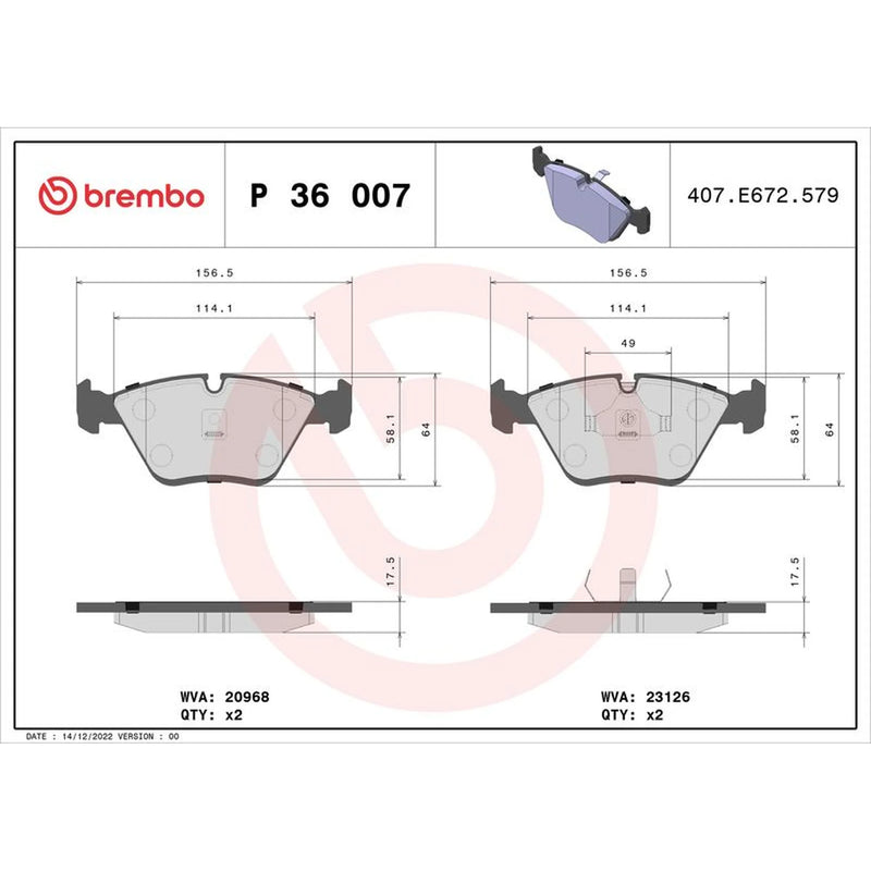 Brembo 4 x Front Brake Pad Set P36007