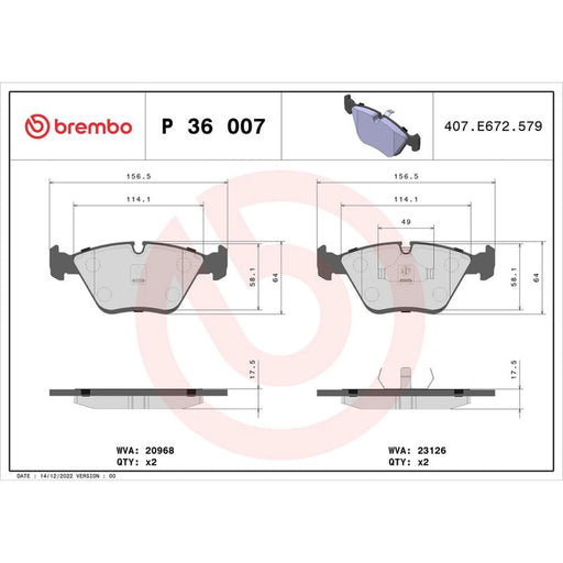 Brembo 4 x Front Brake Pad Set P36007