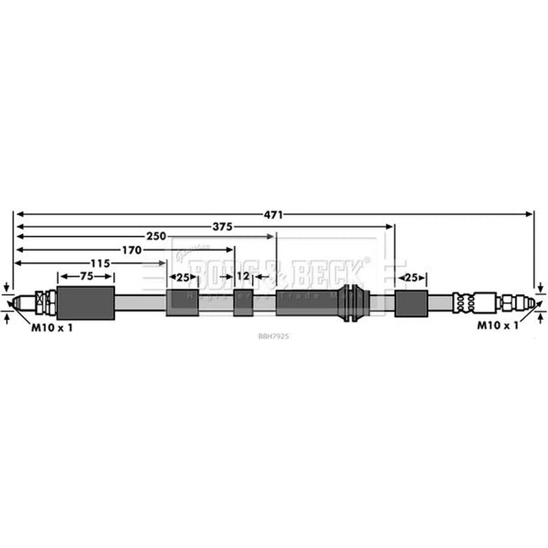Borg & Beck Brake Hydraulic Hose Line Front Right BBH7925