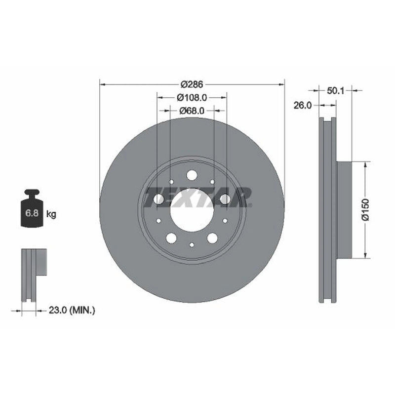 Textar 2 x Externally Vented Front Brake Discs 92100503