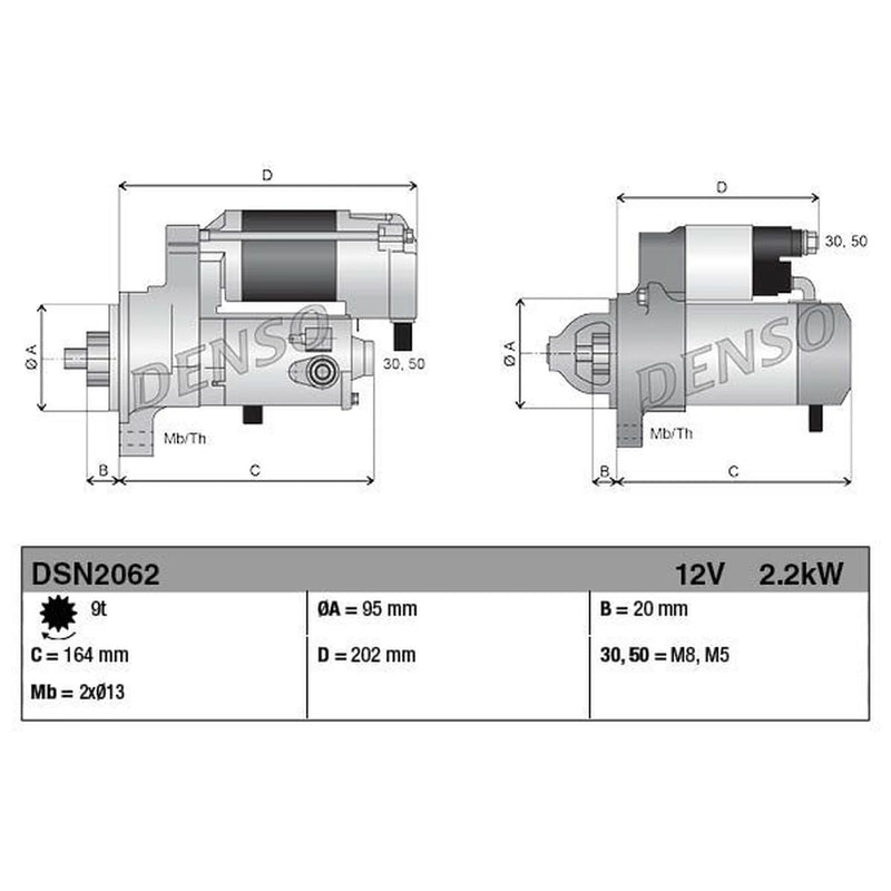 Denso Starter Motor 12V 2.2kW 9 Teeth DSN2062