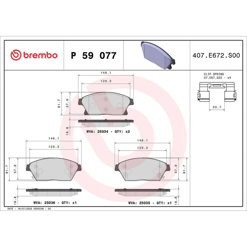 Brembo 4 x Front Brake Pad Set P59077