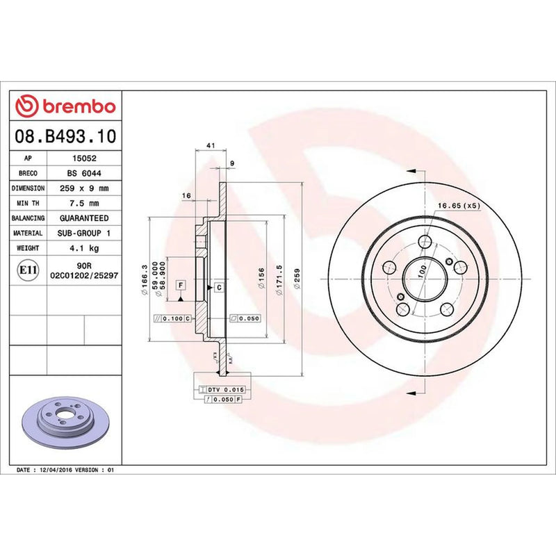 Brembo 2 x Solid Rear Brake Discs 08.B493.10