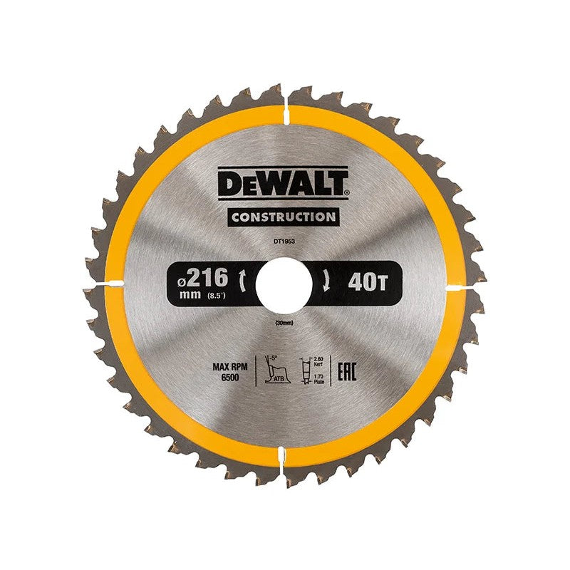 DEWALT Power Tools Stationary Construction Circular Saw Blade 216 x 30mm x 40T