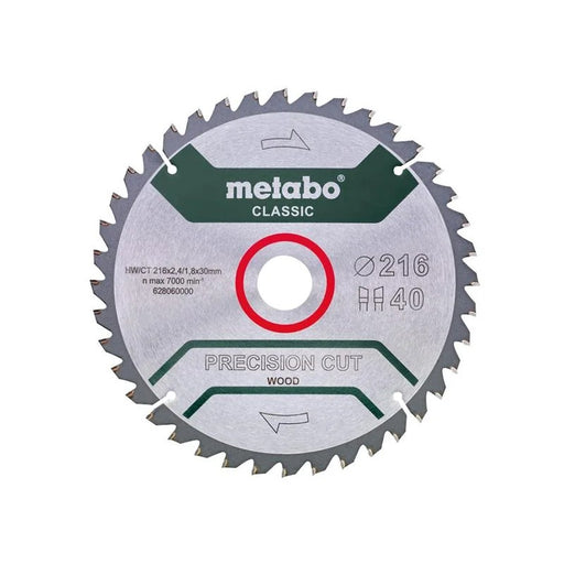 Metabo Precision Cut Wood Circular Saw Blade 216 x 30mm x 40T - 628060000