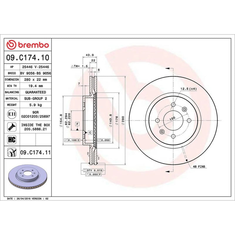 Brembo 2 x Front Brake Discs 09.C174.11