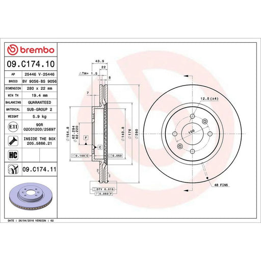 Brembo 2 x Front Brake Discs 09.C174.11