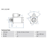 Bosch Starter Motor 24V 3.2kW 9 Teeth 0 986 011 160