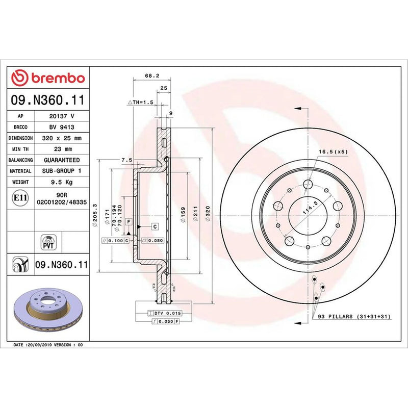 Brembo 2 x Internally Vented Front Brake Discs 09.N360.11