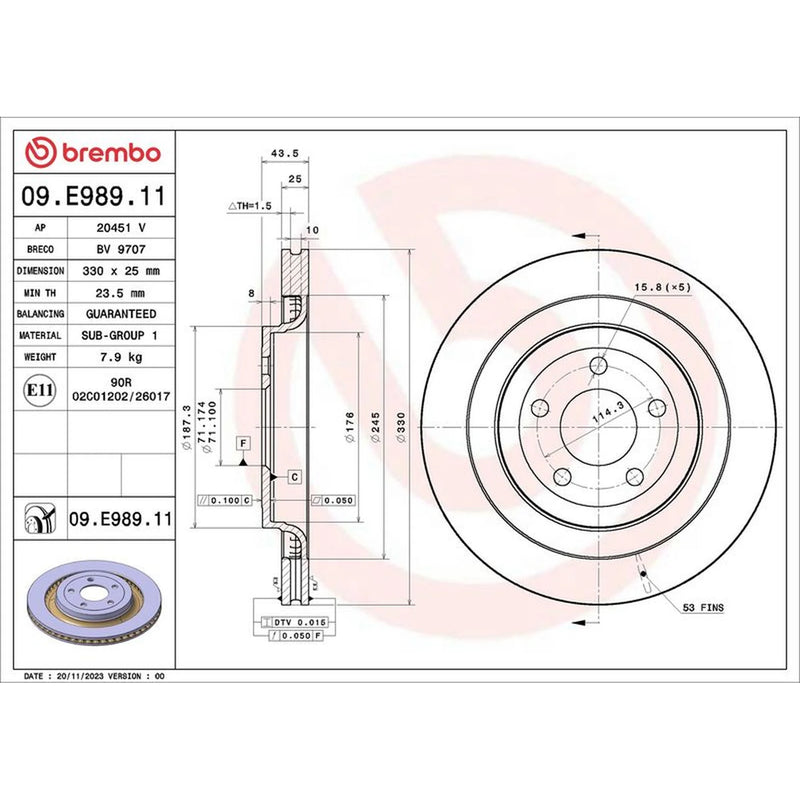 Brembo 2 x Rear Brake Discs 09.E989.11