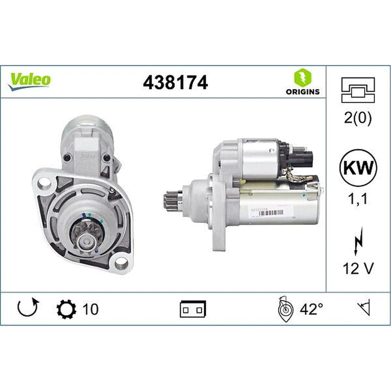 Valeo Starter Motor 12V 1.1kW 10 Teeth 438174