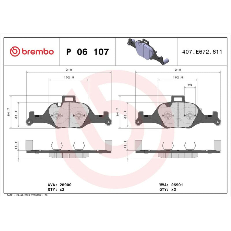 Brembo 4 x Front Brake Pad Set P06107