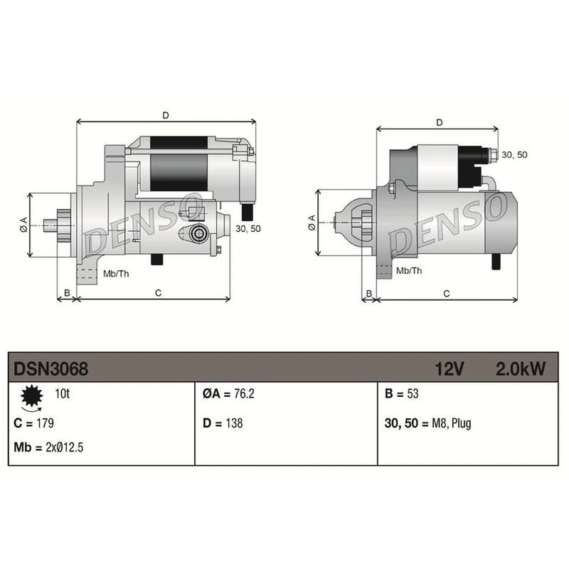 Denso Starter Motor 12V 2kW 10 Teeth DSN3068