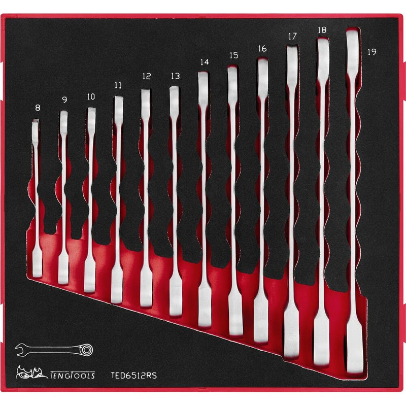 Teng Tools Ratcheting Combination Spanner Set TED6512RS 12 Pieces