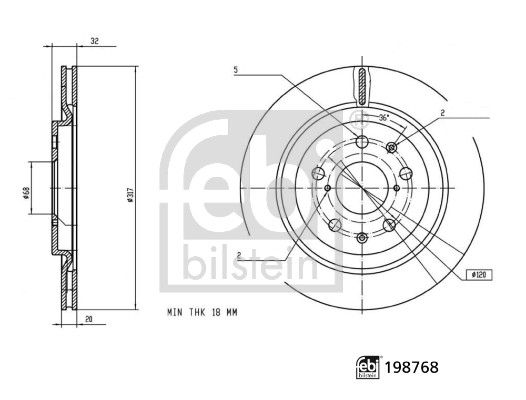 Febi 2 x Brake Disc Set Internally Vented Rear