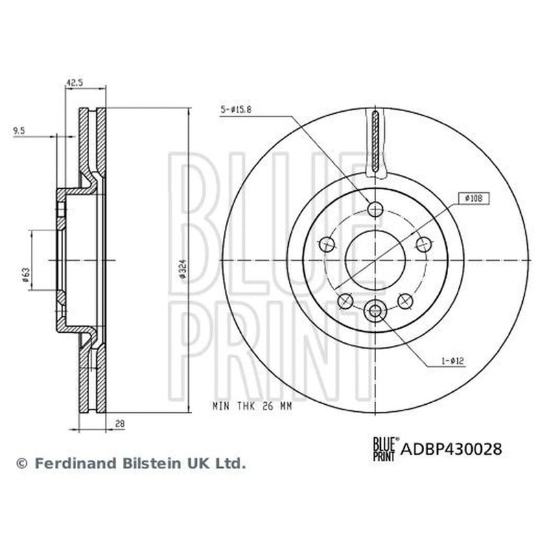Blue Print 2 x Internally Vented Front Brake Discs ADBP430028