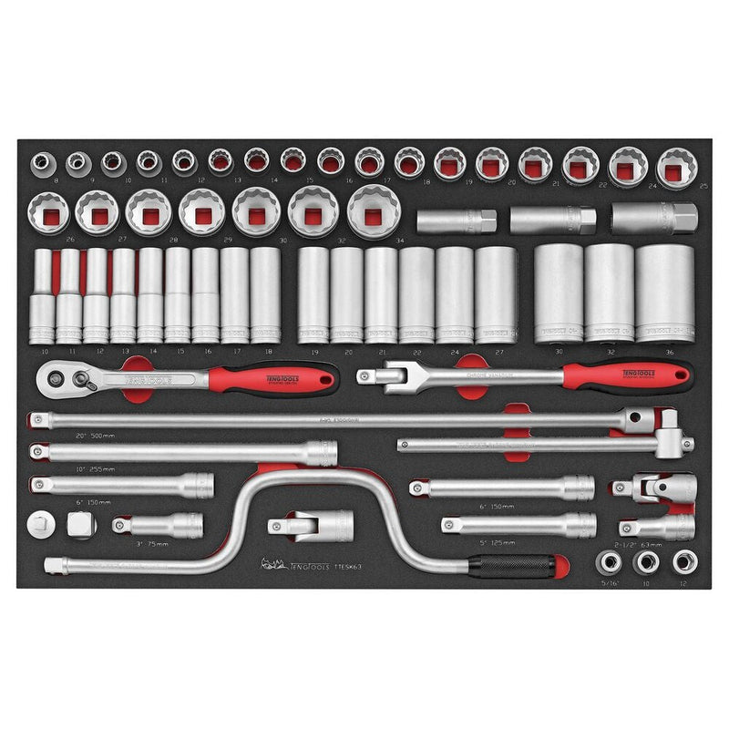 Teng Tools Socket Set 1/2" Drive FOAM4X4 63 Pieces