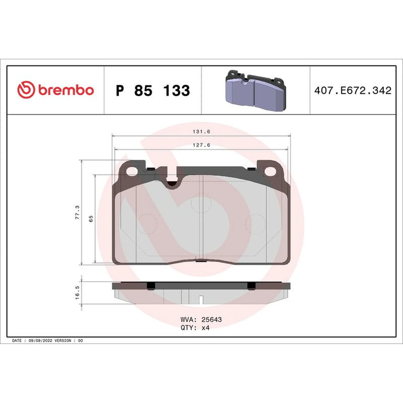 Brembo 4 x Front Brake Pad Set P85133