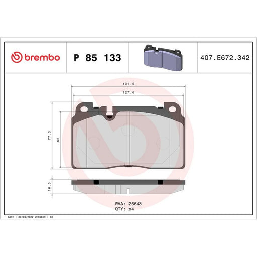 Brembo 4 x Front Brake Pad Set P85133