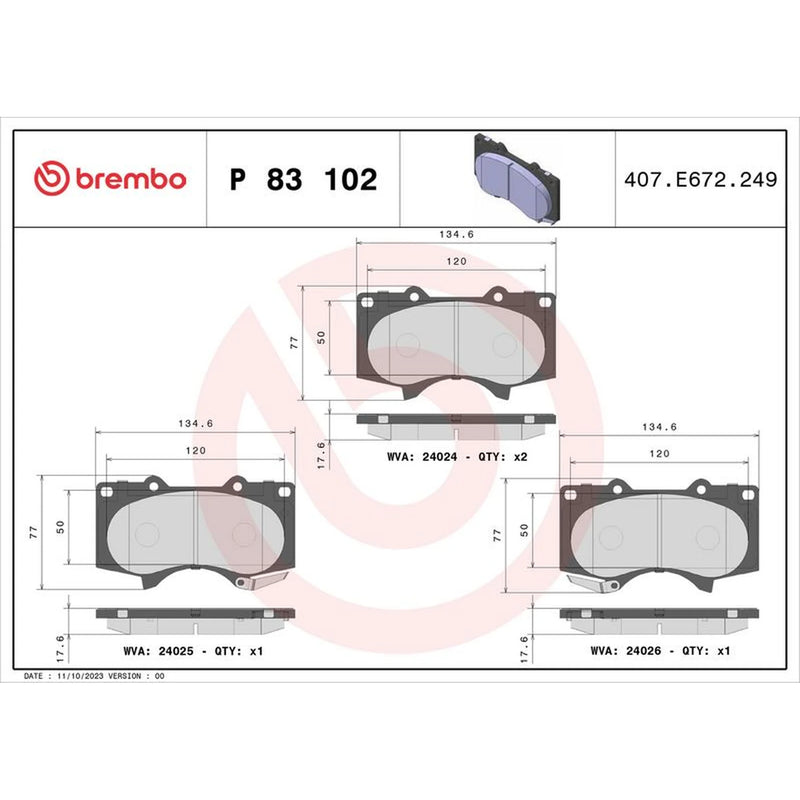 Brembo 4 x Front Brake Pad Set P83102