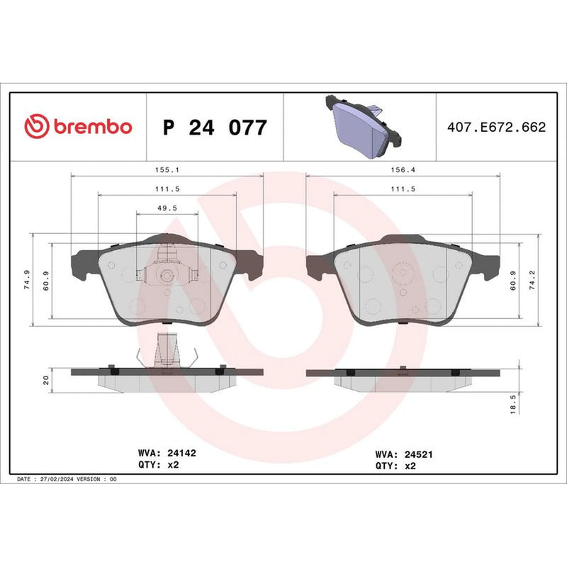 Brembo 4 x Front Brake Pad Set P24077