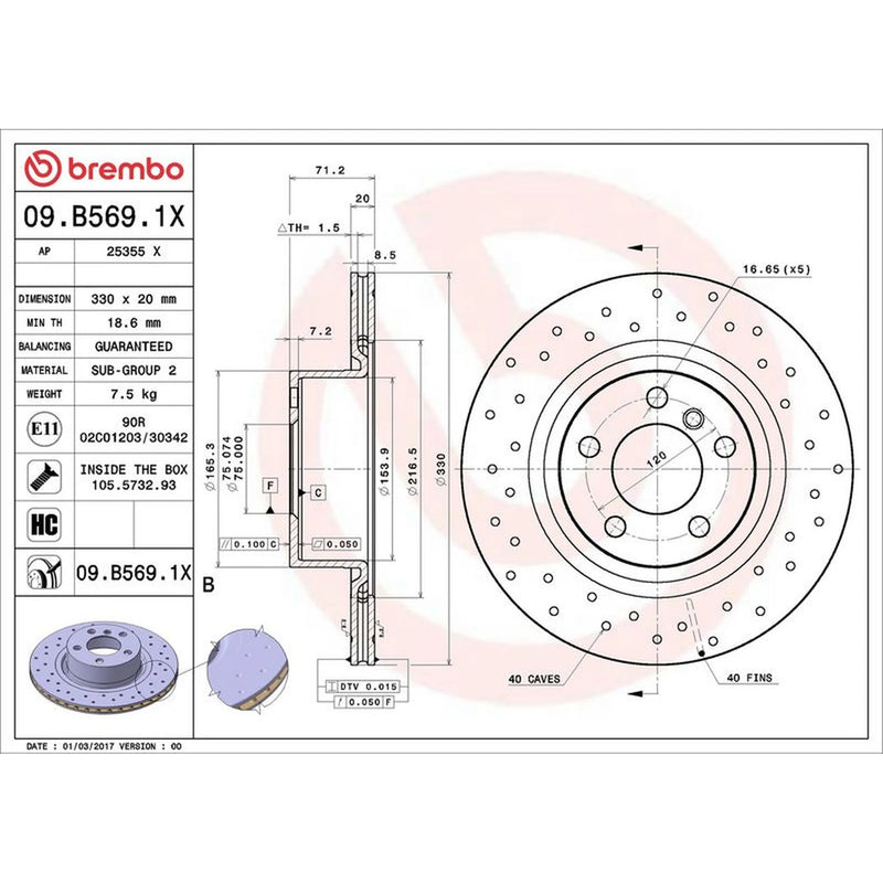 Brembo Xtra 2 x Perforated/Vented Rear Brake Discs 09.B569.1X