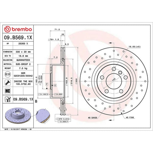 Brembo Xtra 2 x Perforated/Vented Rear Brake Discs 09.B569.1X